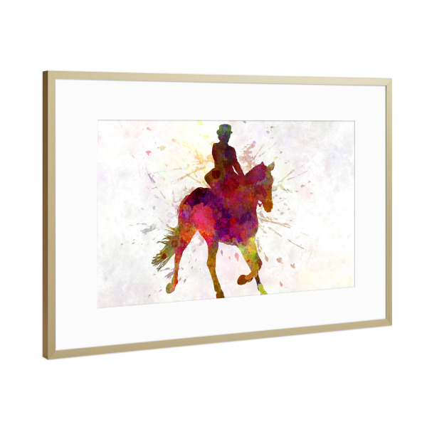 Poster mit Rahmen Gold "Horse show in watercolor-c" artboxONE - Sport