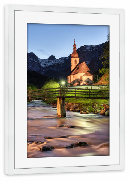 Poster mit Rahmen weiß "Abends in Ramsau" artboxONE - Natur,Reise,Architektur