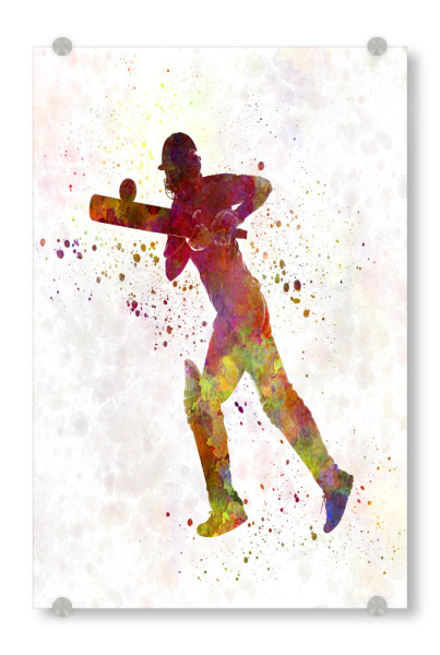 Acrylglasbild "Cricket player batsman-f" artboxONE - Sport - Sport,Sports,Color,Illustration,Cricket,Bat,Ball,Player,Stadium,America,Batsman