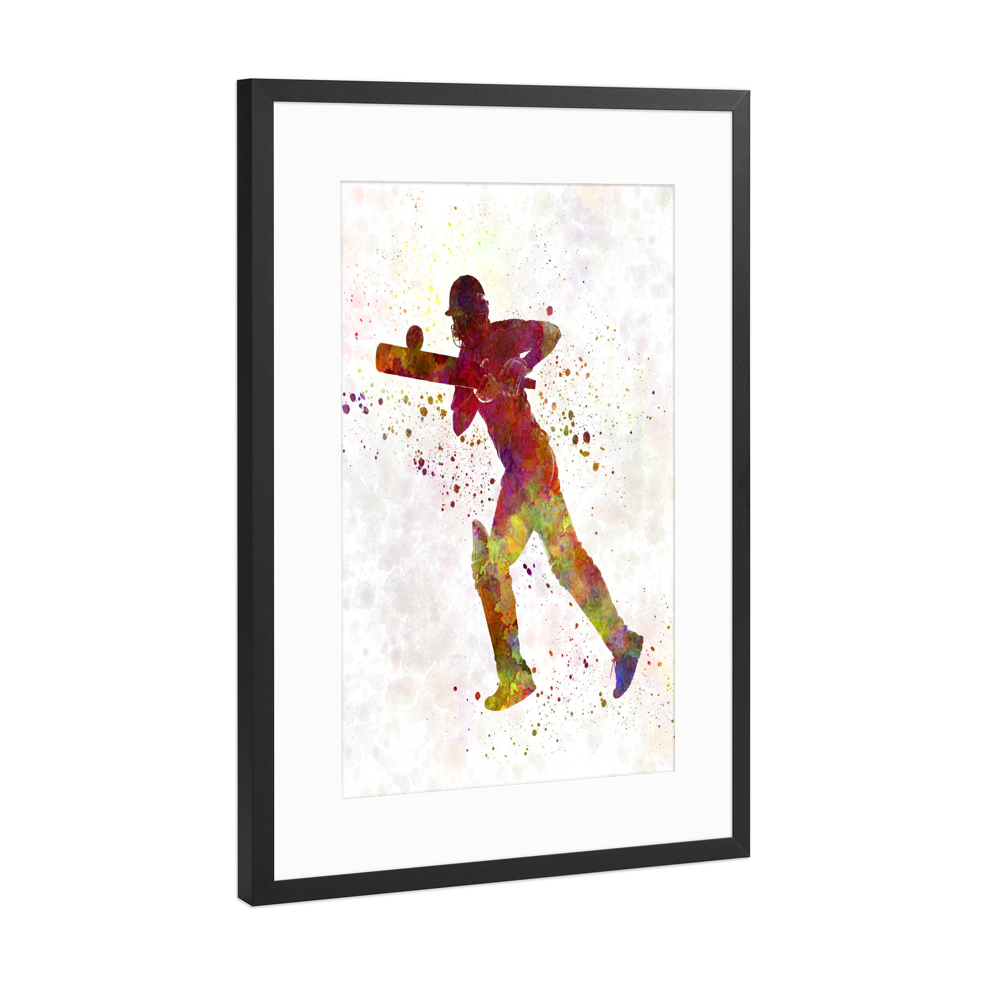 Poster mit Rahmen Schwarz (Metallic) "Cricket player batsman-f" artboxONE - Sport