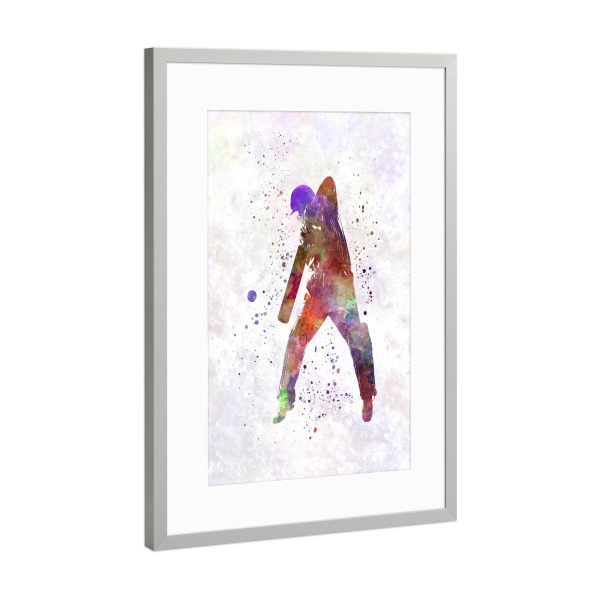 Poster mit Rahmen Silber "Cricket player batsman-b" artboxONE - Sport - Sport,Sports,Color,Illustration,Cricket,Bat,Ball,Player,Stadium,America