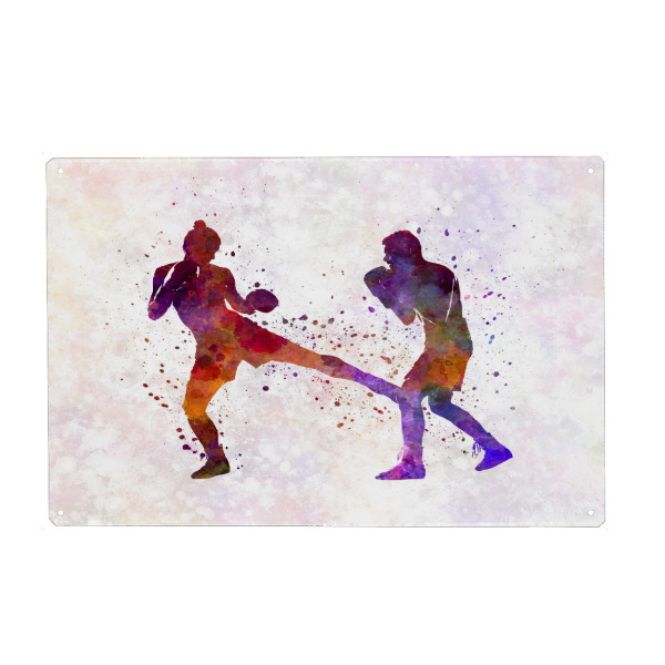Metall Poster "Woman boxer boxing kickboxing-e" artboxONE - Sport - Sport,Sports,Color,Illustration,Boxing,Boxer,Quadrilateral,Fight,Combat,Kickboxing
