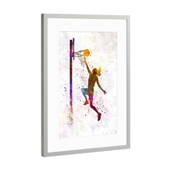 Poster mit Rahmen Silber "Young woman basketball player-d" artboxONE - Sport