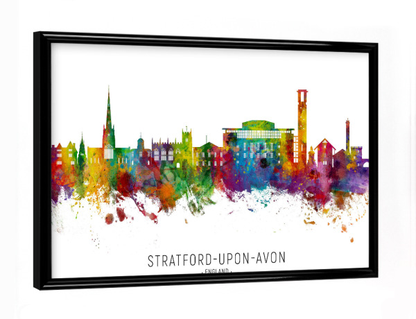 Poster mit schwarzem Rahmen "Stratford-upon-Avon Skyline txt" artboxONE - Städte