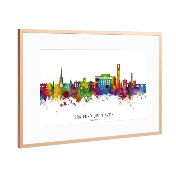 Poster mit Rahmen Kupfer "Stratford-upon-Avon Skyline txt" artboxONE - Städte