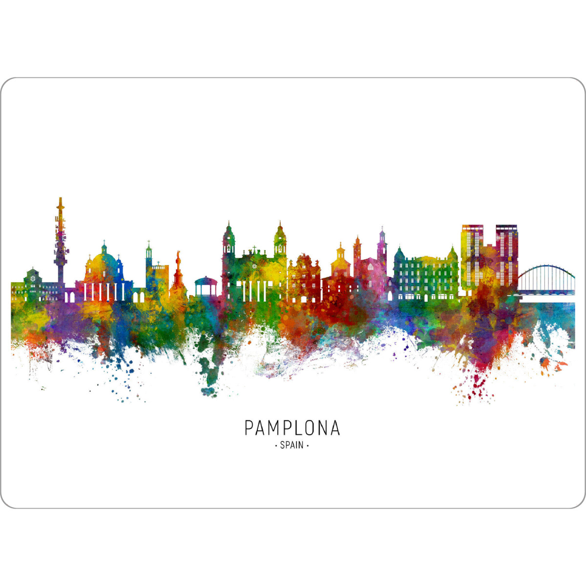 Tischset "Pamplona Spain Skyline txt" artboxONE - Städte - Pamplona,Spain,Skyline,Cityscape,Stadtbild,Watercolor,Stadt,Spanien,Bunt,Colorful