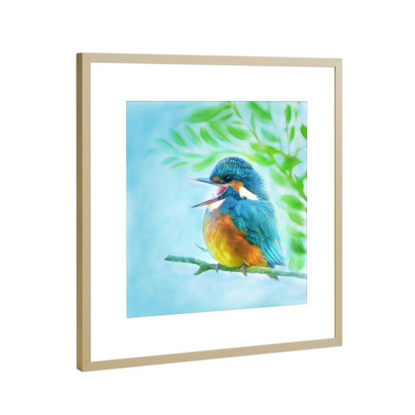 Poster mit Rahmen Gold "Eisi der Eisvogel" artboxONE - Natur,Für Kinder,Tiere