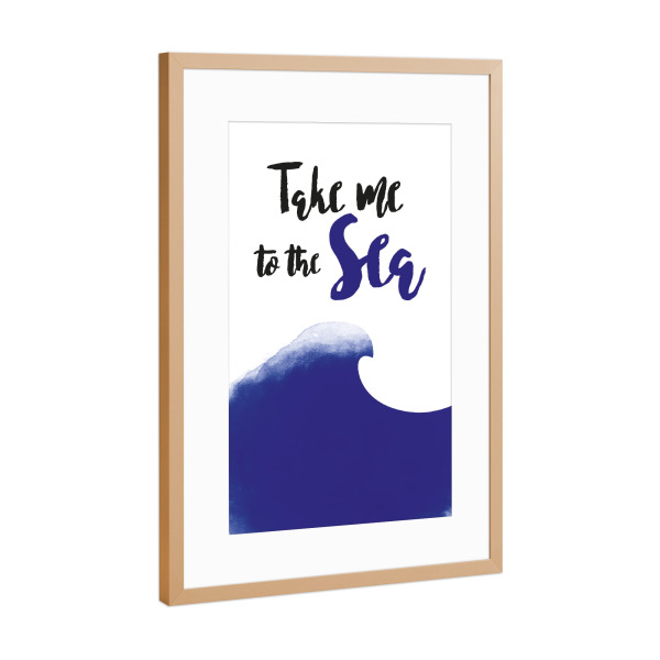 Poster mit Rahmen Kupfer "Ozean Welle I Take me to the sea" artboxONE - Typografie,Natur,Reise / Strand und Meer,Lustig