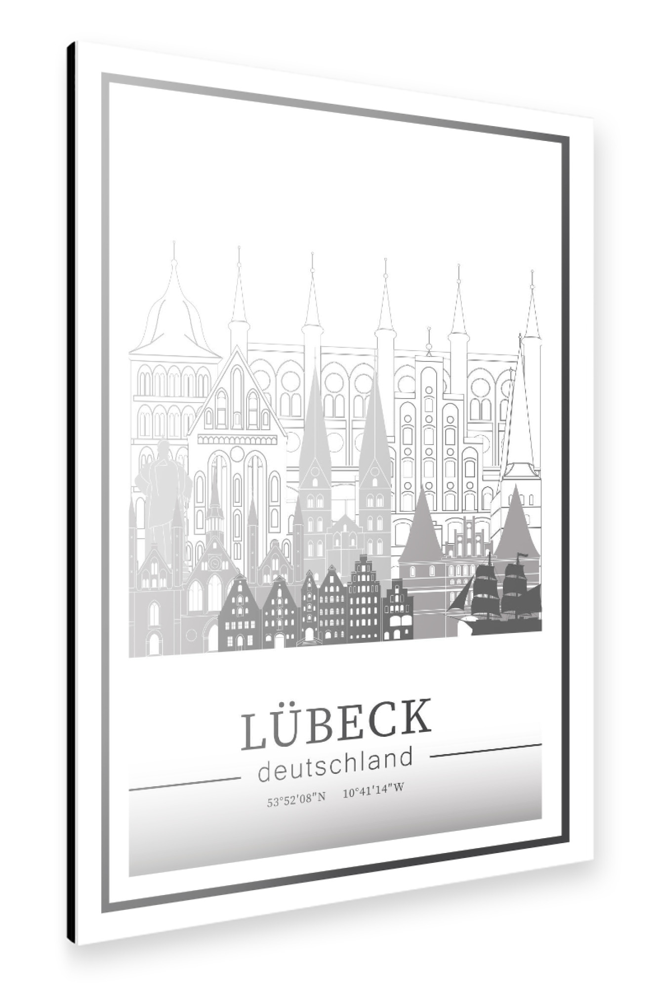 Alu-Dibond "Lubeck skyline line art" 30x20 cm artboxONE