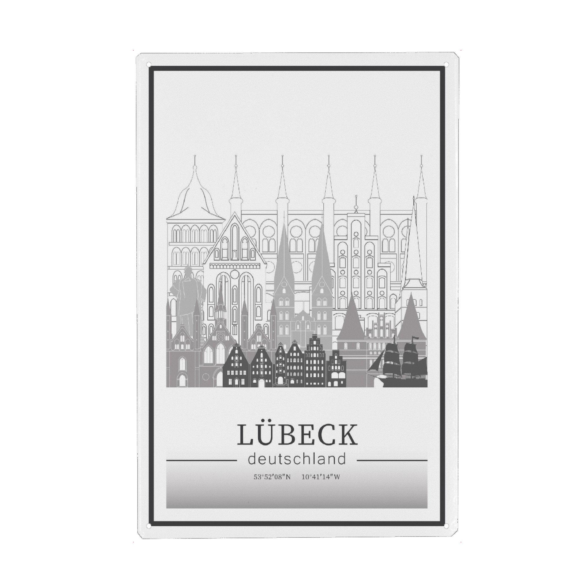 Metall Poster "Lubeck skyline line art" artboxONE - Städte,Reise,Architektur,Kartografie