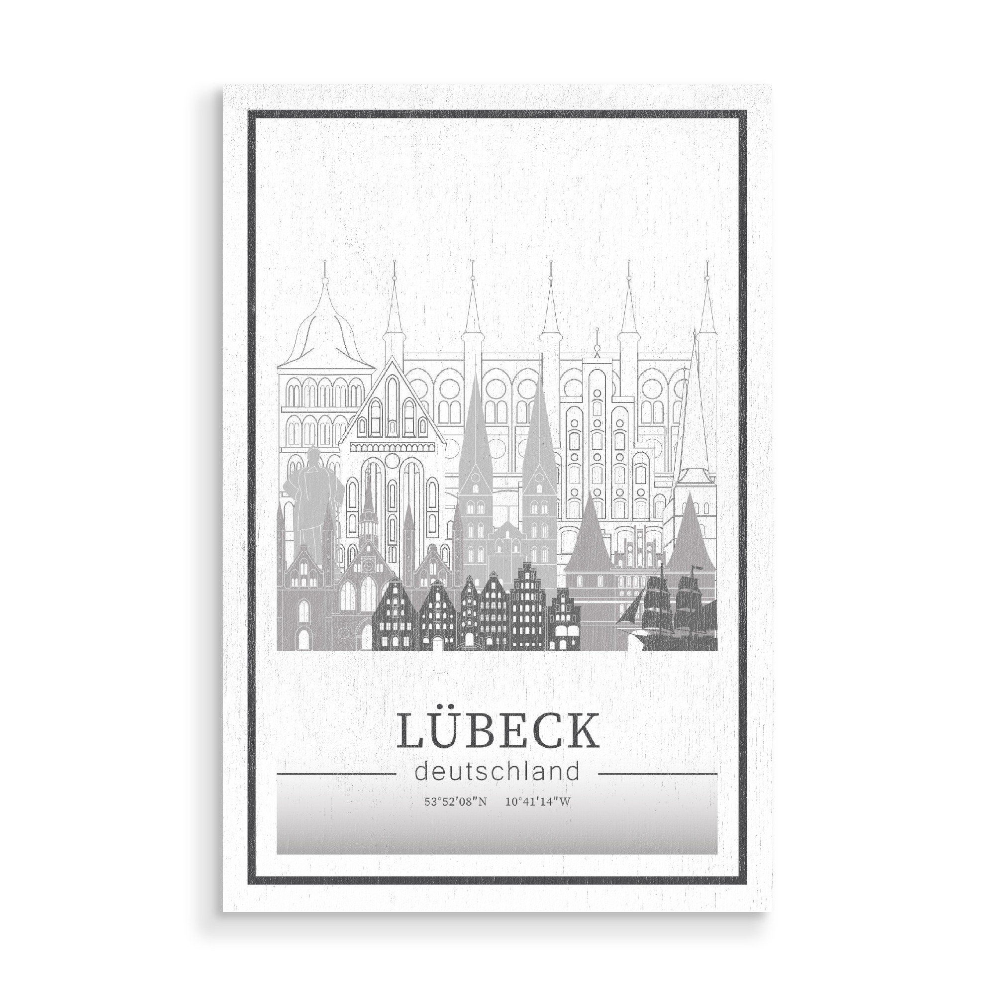 Holzbild "Lubeck skyline line art" artboxONE - Städte,Reise,Architektur,Kartografie