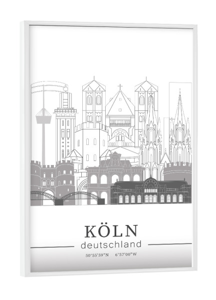 Poster mit weißem Rahmen "Cologne skyline line art" artboxONE - Städte,Städte / Köln,Reise,Architektur,Kartografie