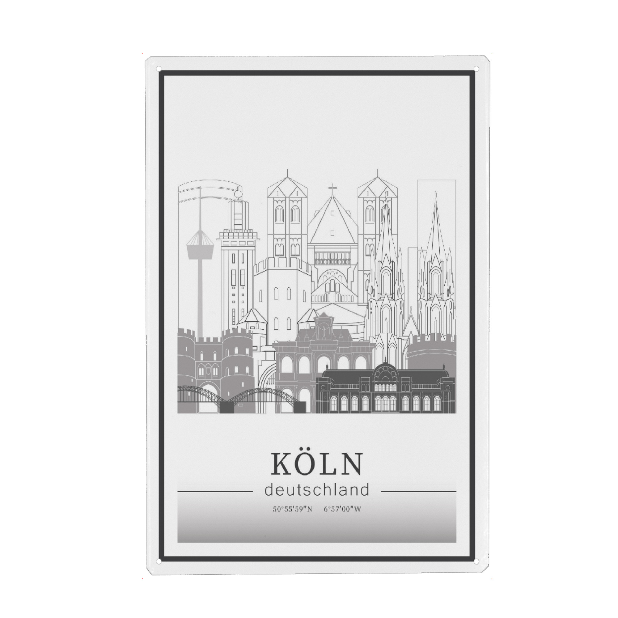 Metall Poster "Cologne skyline line art" artboxONE - Städte,Städte / Köln,Reise,Architektur,Kartografie