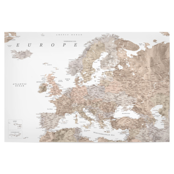 Poster 30x20 cm "Detailed map of Europe ,Abey" artboxONE - Reise,Kartografie