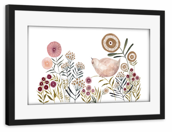 Poster mit Rahmen schwarz "Voglhuber - Goldener Vogel" artboxONE - Natur,Floral,Tiere