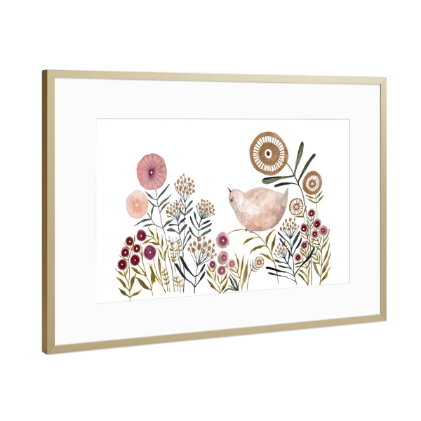 Poster mit Rahmen Gold "Voglhuber - Goldener Vogel" artboxONE - Natur,Floral,Tiere