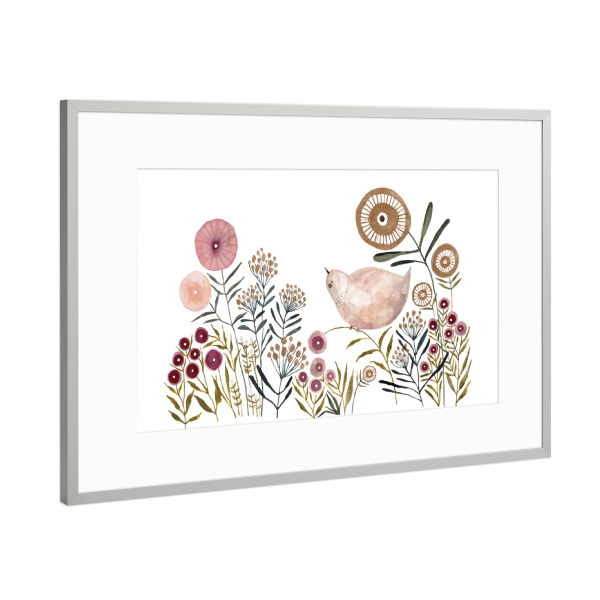 Poster mit Rahmen Silber "Voglhuber - Goldener Vogel" artboxONE - Natur,Floral,Tiere