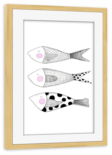Poster mit Rahmen kiefer "Bianca Peters - Drei kleine Fische" artboxONE - Tiere,Schwarzweiß,Unterwasser