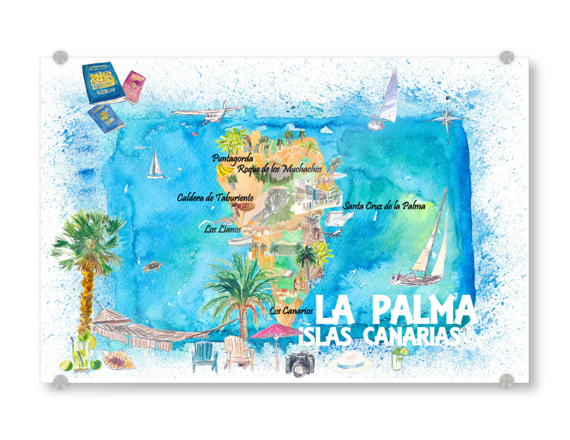 Acrylglasbild "La Palma Illustrierte Karte" artboxONE - Reise,Reise / Strand und Meer,Kartografie