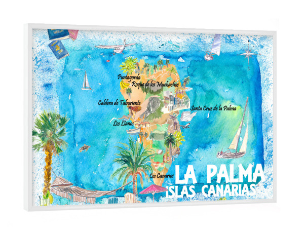 Poster mit weißem Rahmen "La Palma Illustrierte Karte" artboxONE - Reise,Reise / Strand und Meer,Kartografie