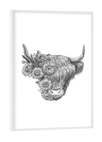 Poster mit weißem Rahmen "Floral bull" artboxONE - Natur,Floral,Tiere