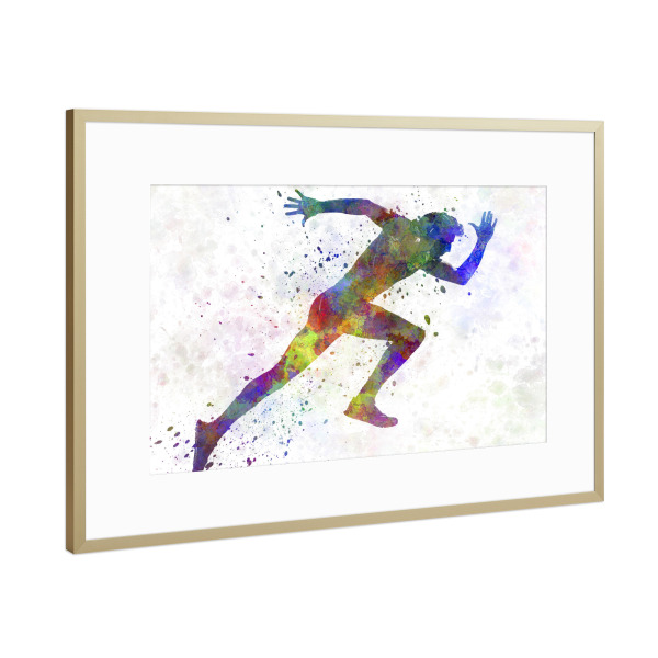 Poster mit Rahmen Gold "Man running sprinting jogging-a" artboxONE - Sport