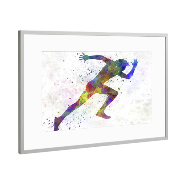 Poster mit Rahmen Silber "Man running sprinting jogging-a" artboxONE - Sport