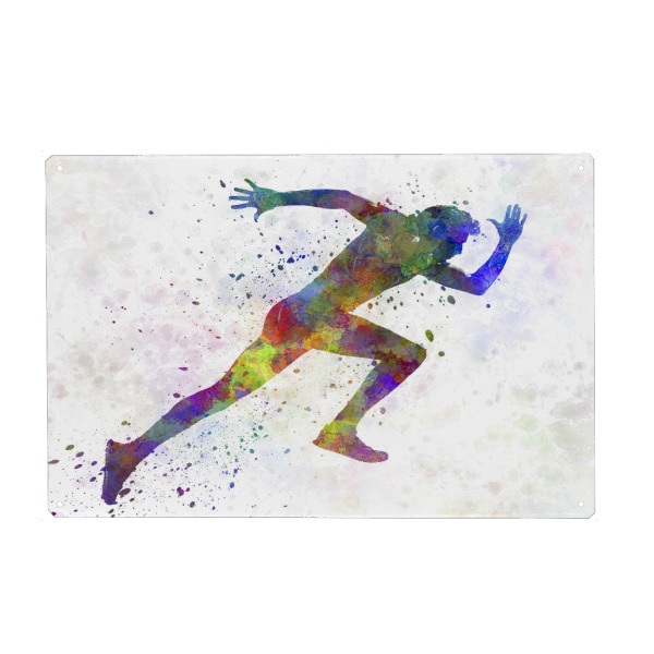 Metall Poster "Man running sprinting jogging-a" artboxONE - Sport - Sport,Sports,Color,Illustration,Watercolor,Athlete,Runner,Running,Sportsman,Fast
