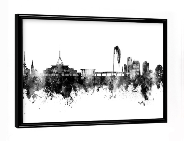 Poster mit schwarzem Rahmen "Canberra Australia Skyline Black" artboxONE - Städte