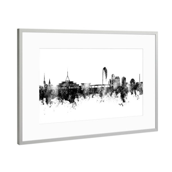 Poster mit Rahmen Silber "Canberra Australia Skyline Black" artboxONE - Städte