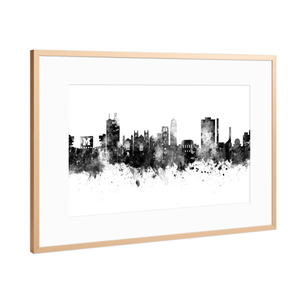 Poster mit Rahmen Kupfer "Ann Arbor Michigan Skyline Black" artboxONE - Städte,Schwarzweiß