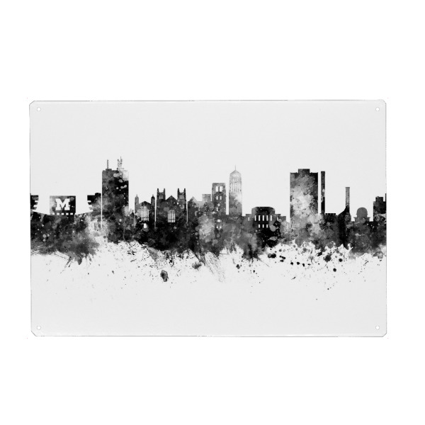 Metall Poster "Ann Arbor Michigan Skyline Black" artboxONE - Städte,Schwarzweiß