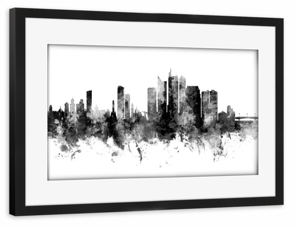 Poster mit Rahmen schwarz "Manila Philippines Skyline Black" artboxONE - Städte