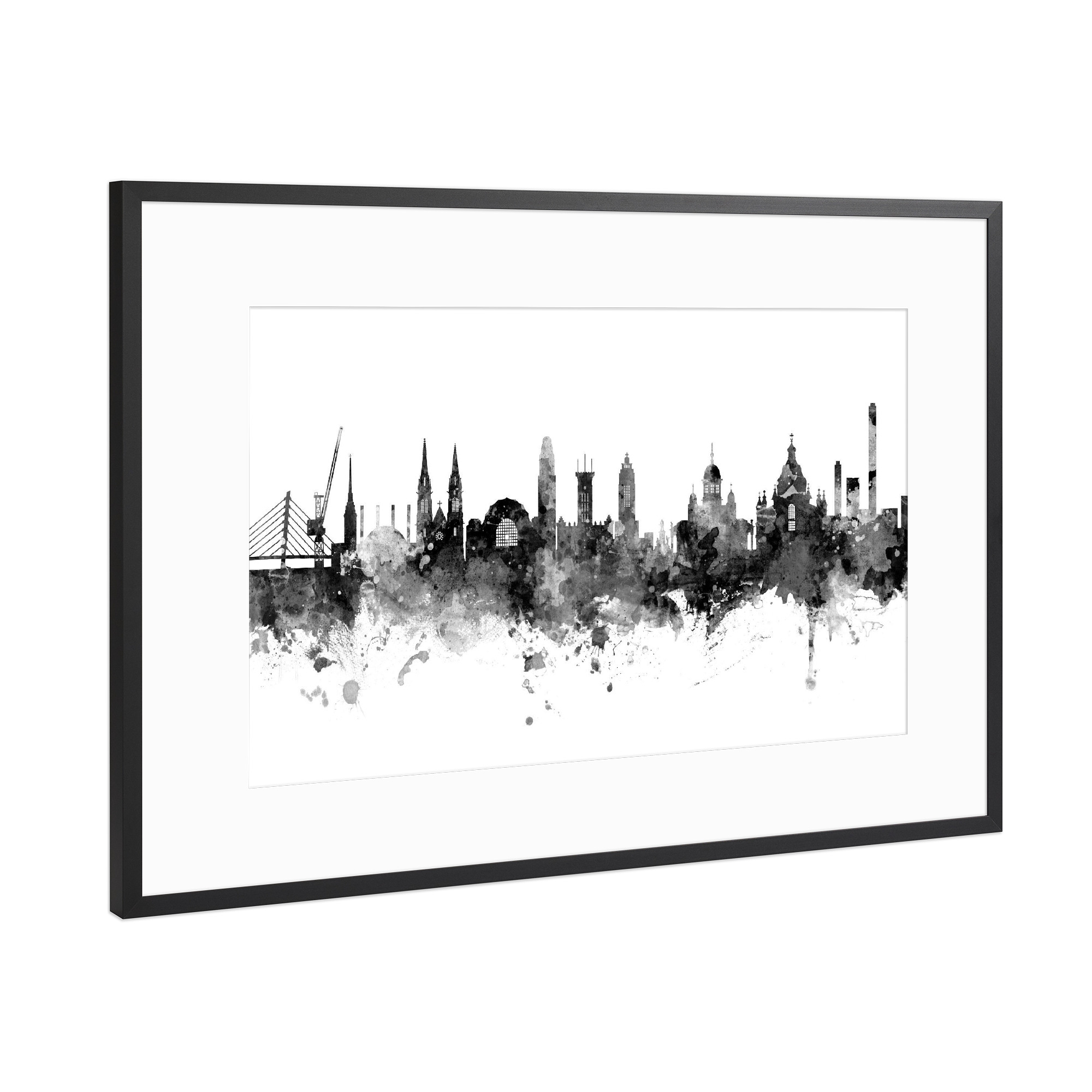 Poster mit Rahmen Schwarz (Metallic) "Helsinki Finland Skyline Black" artboxONE - Städte