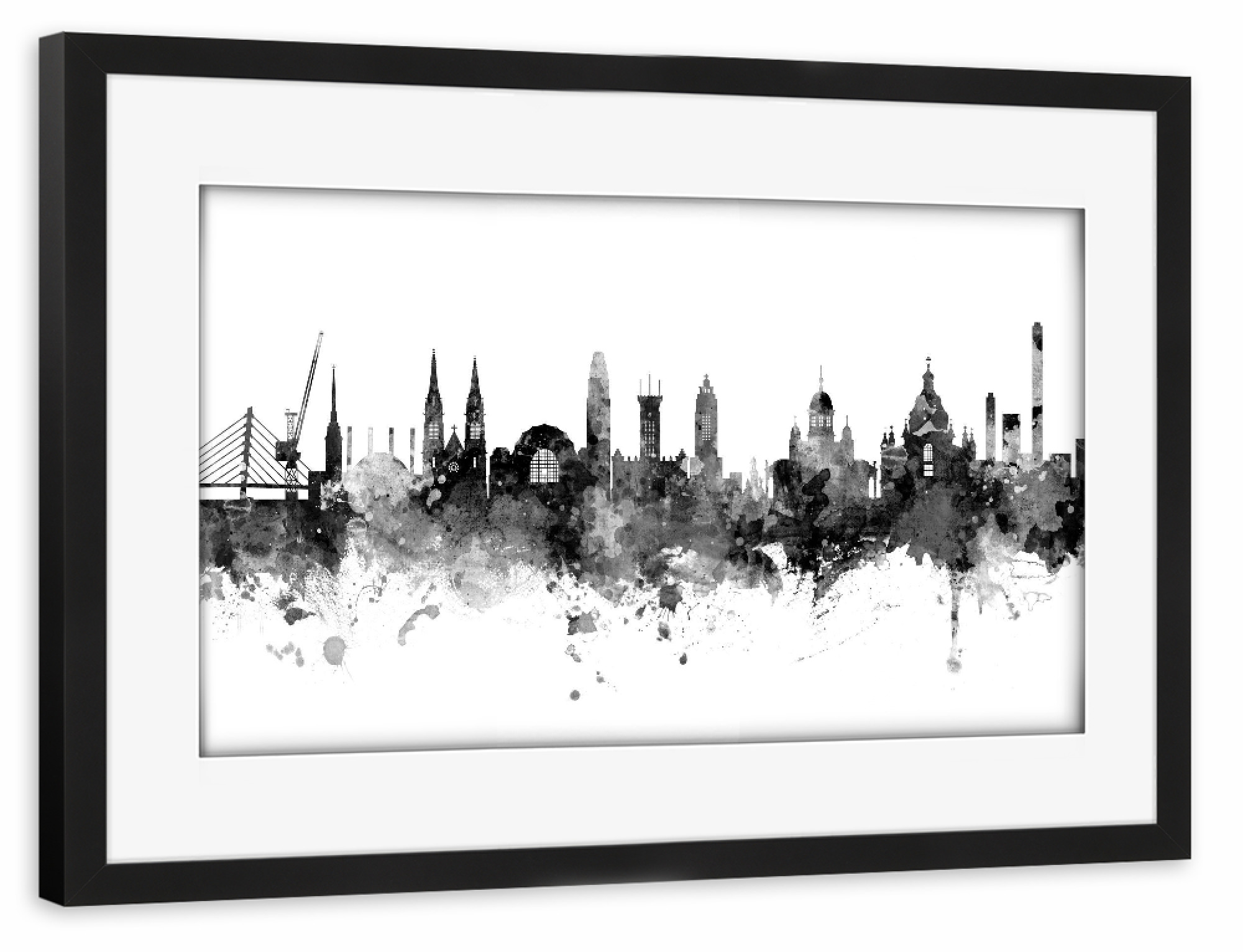 Poster mit Rahmen schwarz "Helsinki Finland Skyline Black" artboxONE - Städte