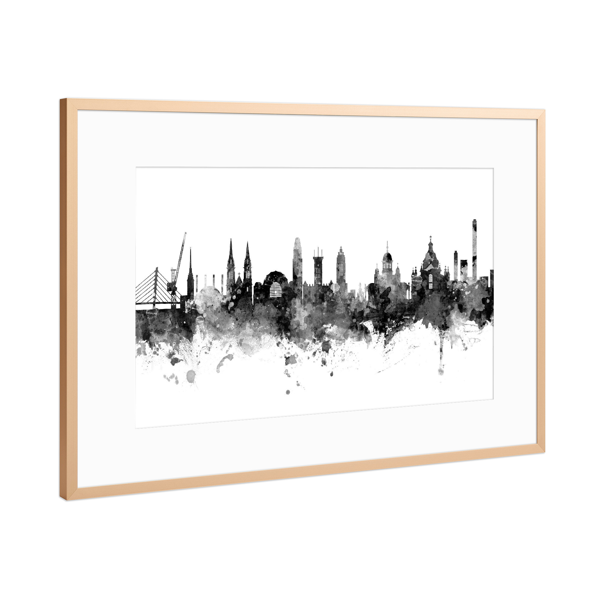 Poster mit Rahmen Kupfer "Helsinki Finland Skyline Black" artboxONE - Städte
