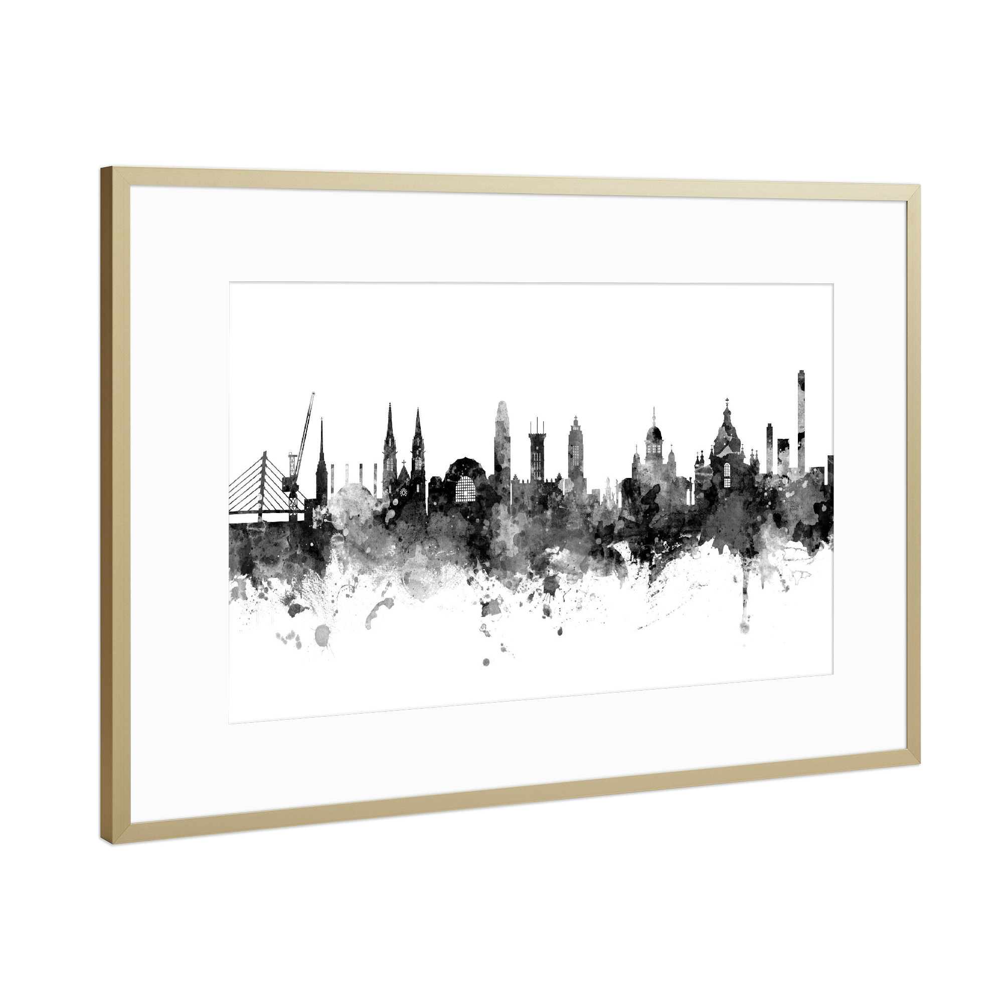 Poster mit Rahmen Gold "Helsinki Finland Skyline Black" artboxONE - Städte