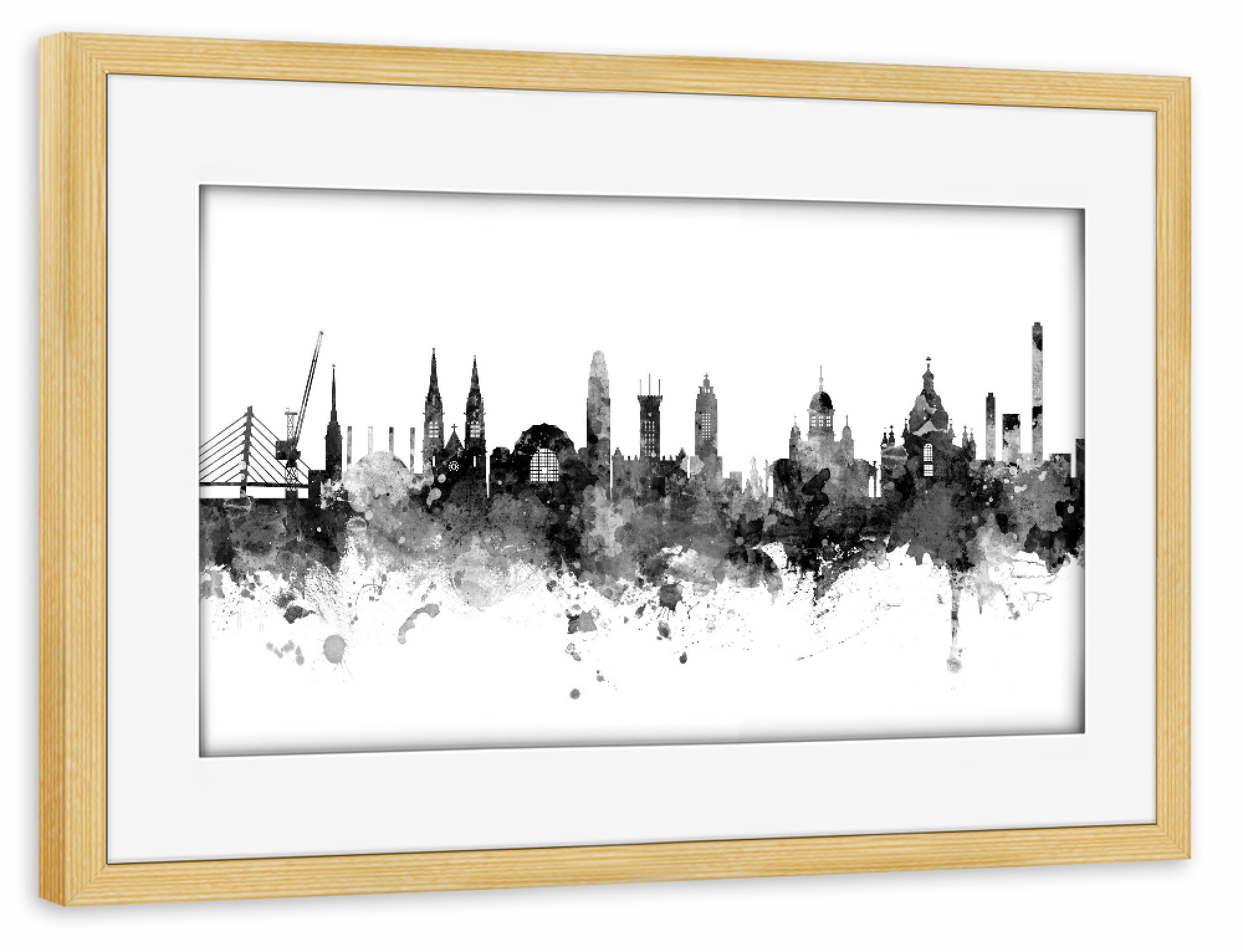 Poster mit Rahmen kiefer "Helsinki Finland Skyline Black" artboxONE - Städte
