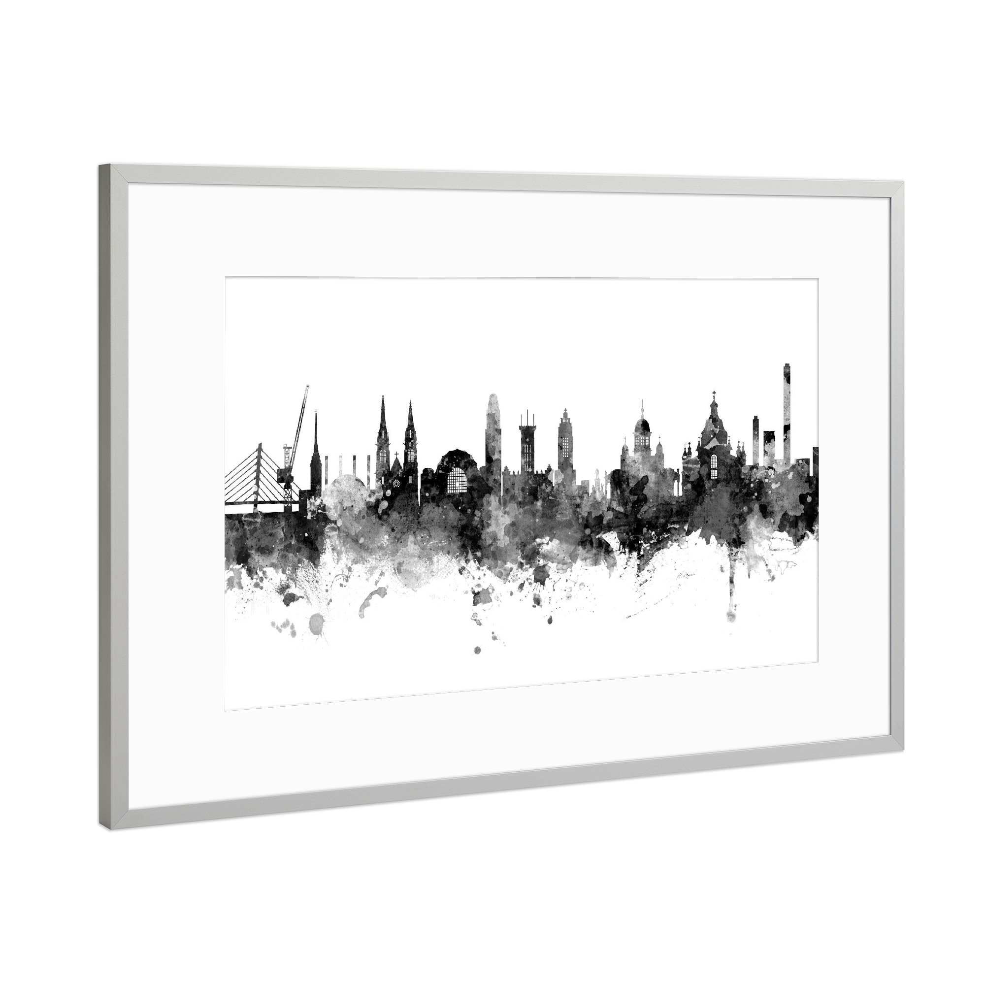 Poster mit Rahmen Silber "Helsinki Finland Skyline Black" artboxONE - Städte