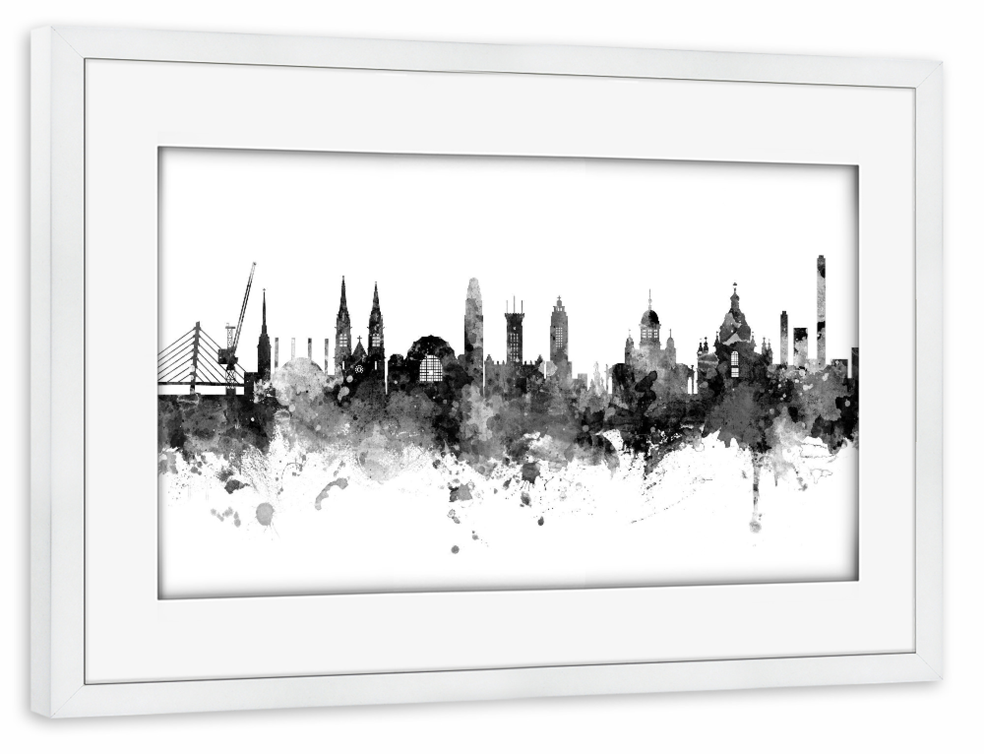 Poster mit Rahmen weiß "Helsinki Finland Skyline Black" artboxONE - Städte