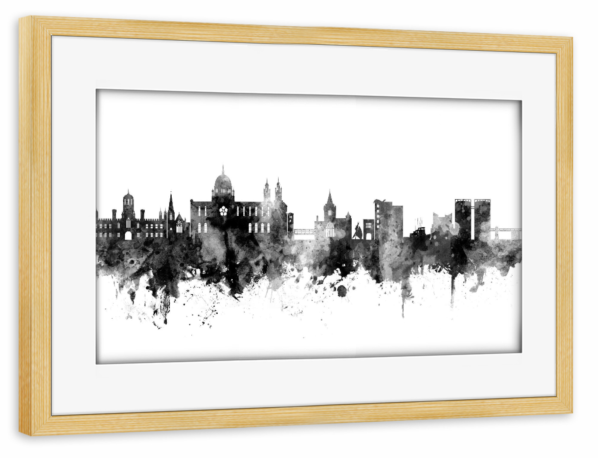 Poster mit Rahmen kiefer "Galway Ireland Skyline Black" artboxONE - Städte,Schwarzweiß
