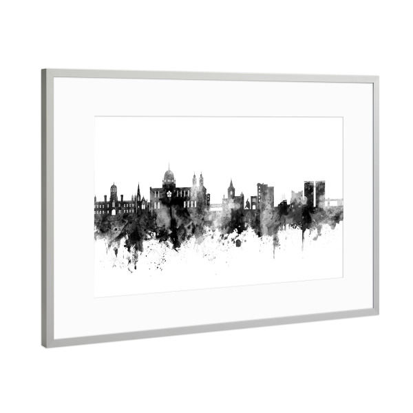 Poster mit Rahmen Silber "Galway Ireland Skyline Black" artboxONE - Städte,Schwarzweiß