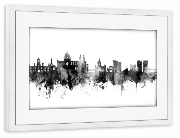 Poster mit Rahmen weiß "Galway Ireland Skyline Black" artboxONE - Städte,Schwarzweiß