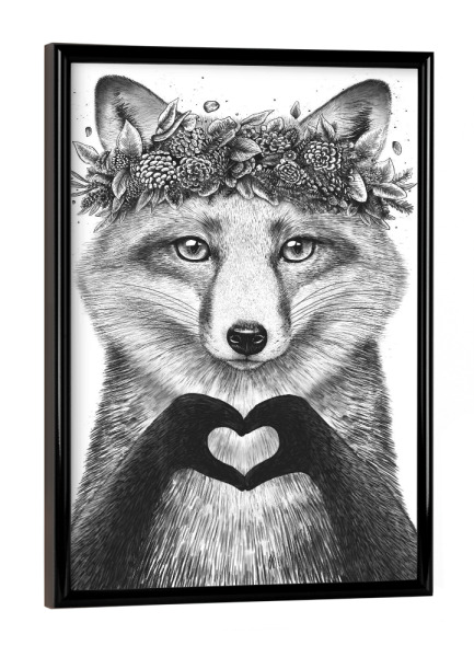 Poster mit schwarzem Rahmen "Fox with love" artboxONE - Floral,Tiere,Liebe
