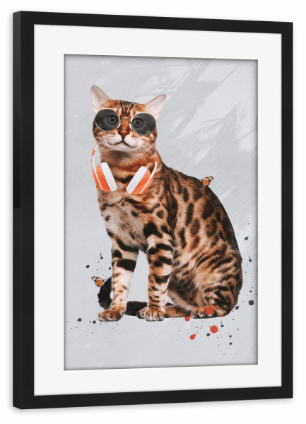Poster mit Rahmen schwarz "Cool Cat by Tas" artboxONE - Natur,Tiere,Musik
