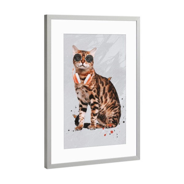 Poster mit Rahmen Silber "Cool Cat by Tas" artboxONE - Natur,Tiere,Musik