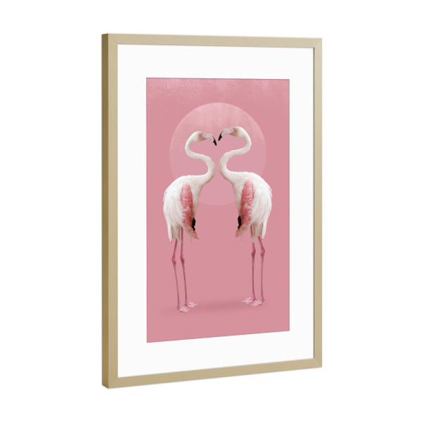 Poster mit Rahmen Gold "Rosa Flamingos" artboxONE - Für Kinder,Tiere,Abstrakt,Liebe