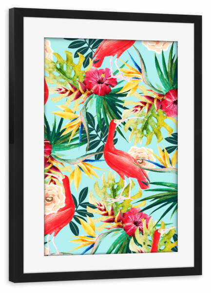 Poster mit Rahmen schwarz "Hawaii | Vintage Tropical" artboxONE - Floral,Tiere