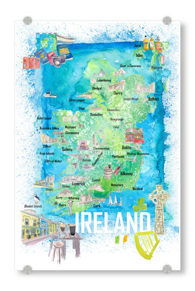 Acrylglasbild "Irland Illustrierte Reisekarte" artboxONE - Reise,Reise / Länder,Kartografie