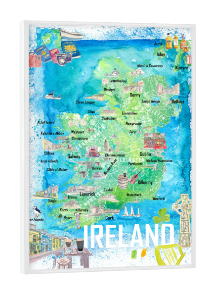 Poster mit weißem Rahmen "Irland Illustrierte Reisekarte" artboxONE - Reise,Reise / Länder,Kartografie